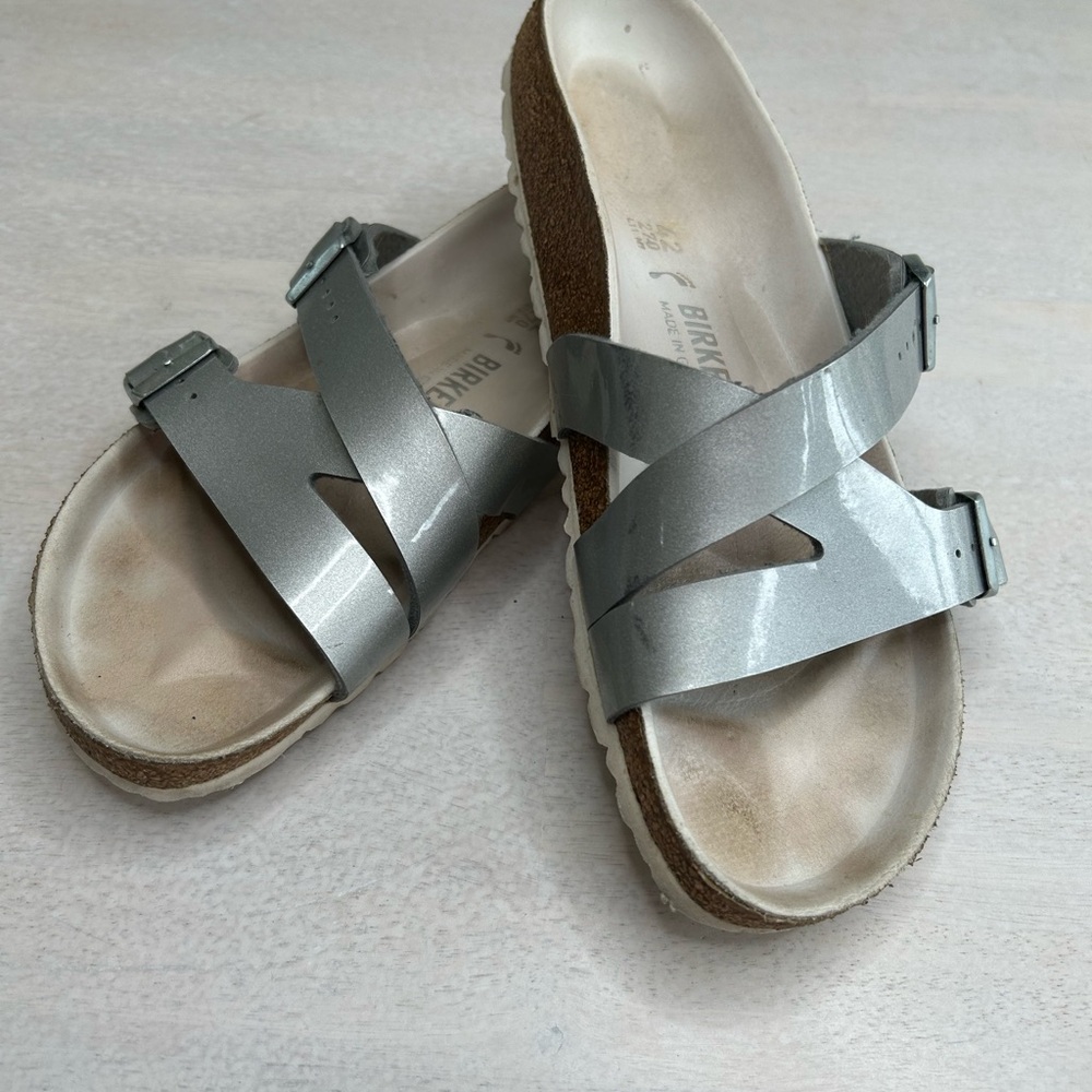 Birkenstock Silver Sandals Size 42 - EUC.